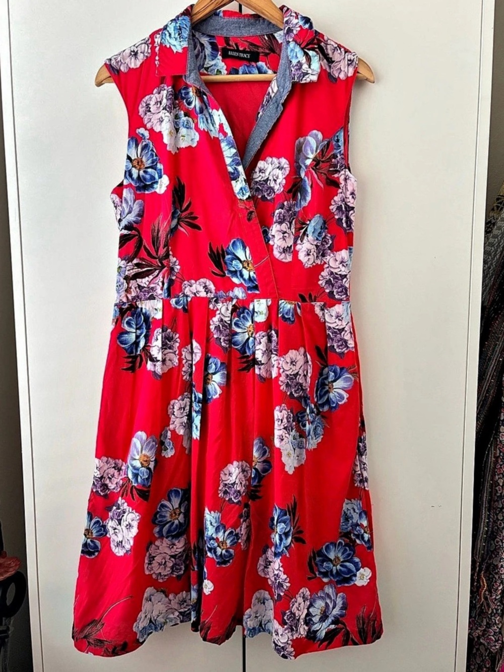 Ellen Tracy Floral Midi Dress in Pink & Blue Like New